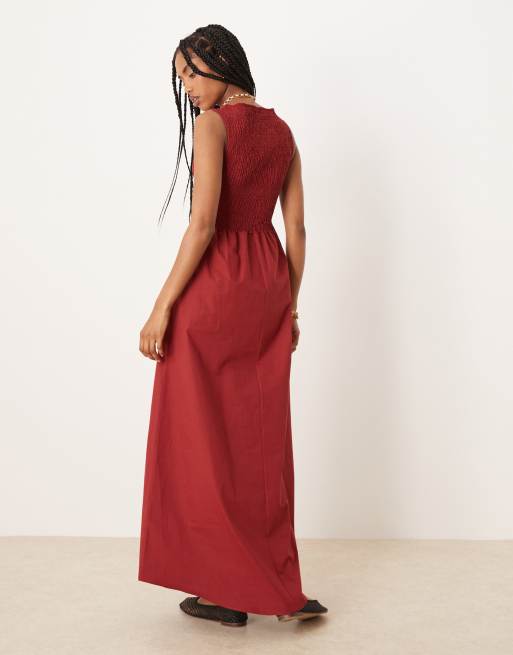 ASOS DESIGN shirred bodice maxi dress in red