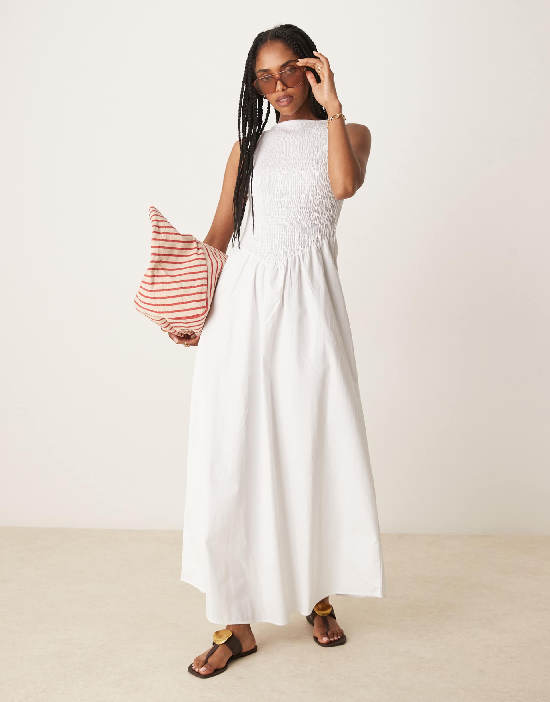 asos design shirred bodice maxi dress in white