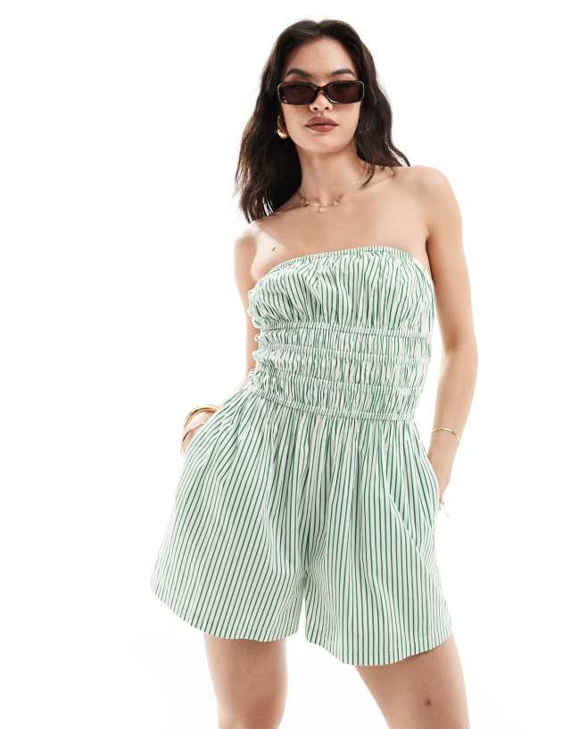 ASOS DESIGN - shirred bodice playsuit in green stripe