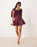[ASOS DESIGN] ASOS DESIGN shirred bodice racer drop waist mini dress in plum-Purple S Plum