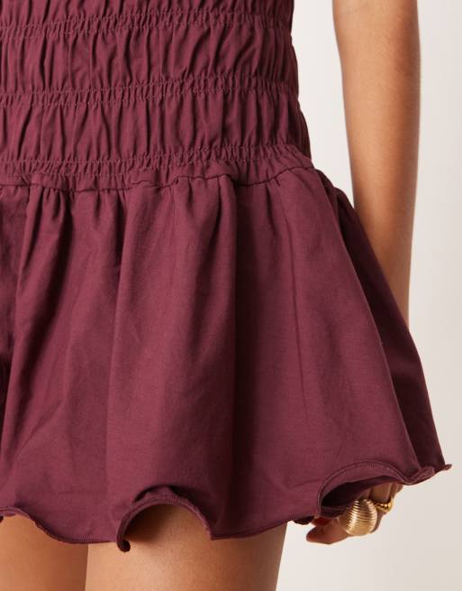 ASOS DESIGN shirred bodice racer drop waist mini dress in plum, 3 of 4