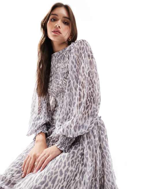 Collusion zebra shirred midi dress best sale