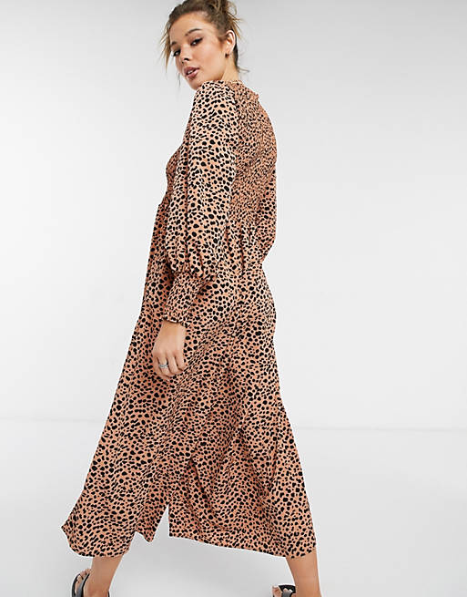 Jumpsuits & Playsuits shirred bodice v neck jumpsuit in animal print 