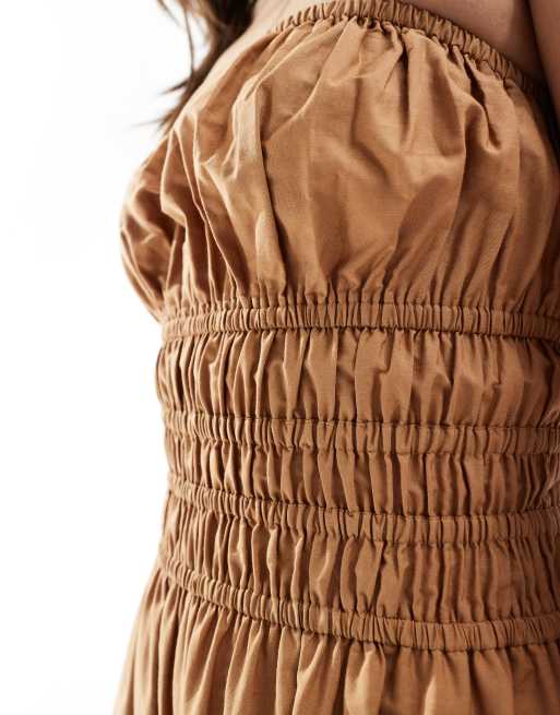 ASOS DESIGN shirred bodice wide leg jumpsuit in latte, 2 of 4