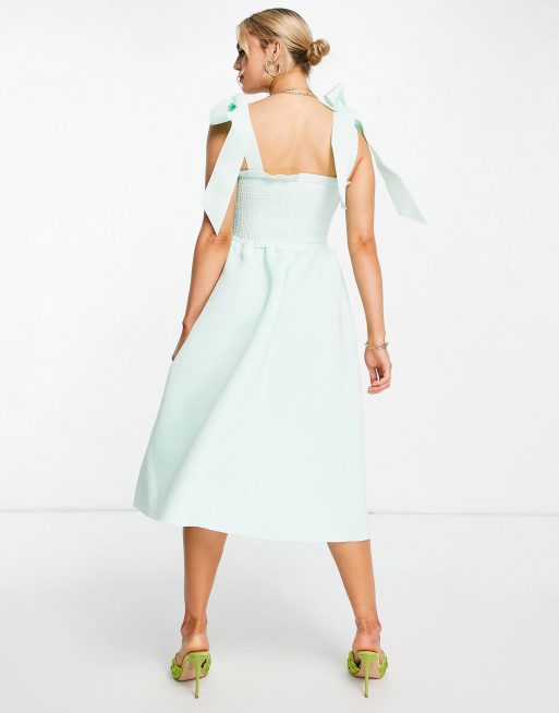 ASOS DESIGN Maternity nursing drawstring waist tiered midi dress in sage