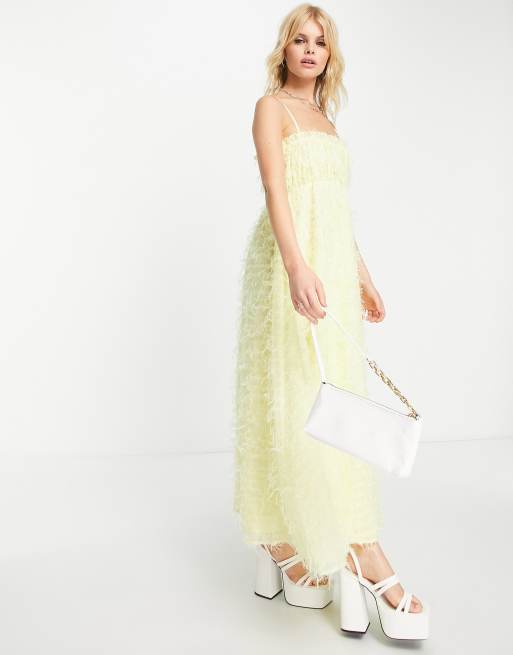 ASOS DESIGN shirred bust cami midi dress in fluffy in yellow