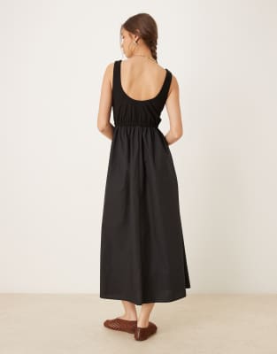 knee length dresses for ladies Asos Design Shirred Bunny Tie Prom Midi Dress In Rose Pink main image 1