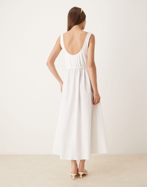 asos shirred midi dress ASOS DESIGN shirred bust cotton poplin midi dress in stripes