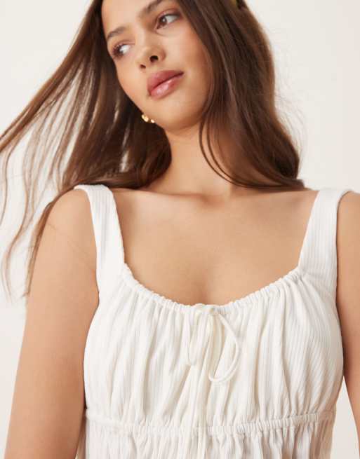 asos shirred midi dress ASOS Design Shirred Bust cotton mix summer Midi Dress in khaki-Green