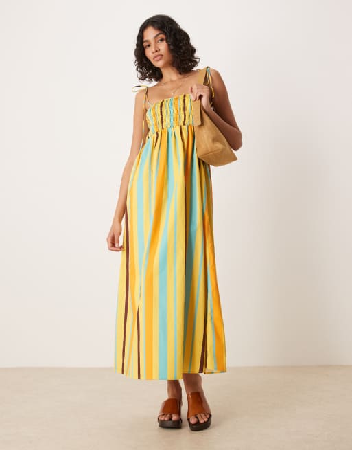 asos shirred midi dress ASOS DESIGN shirred bust midi dress with tiered skirt in sage green