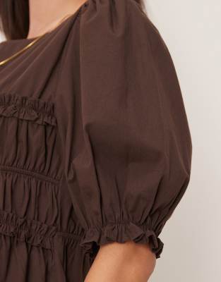 Asos Design Shirred Bust Detail Mini Dress In Brown