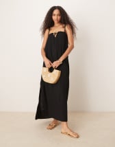 ASOS DESIGN linen mix maxi sundress with bralet cut out in olive