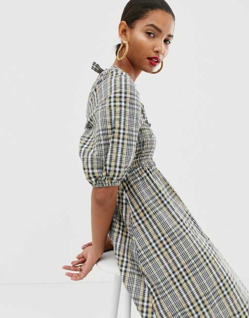 Seersucker check shop maxi dress