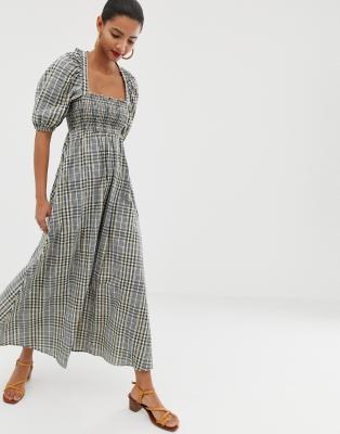 seersucker check maxi dress