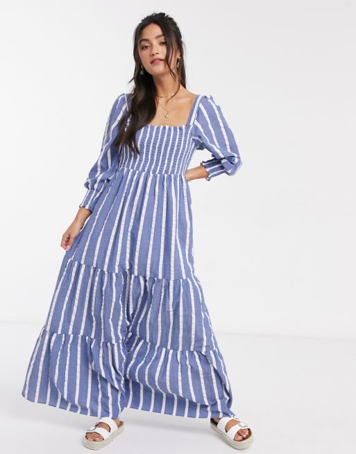 Asos blue and hot sale white striped dress