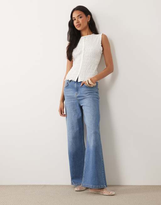ASOS DESIGN shirred button through vest in white, 3 of 4