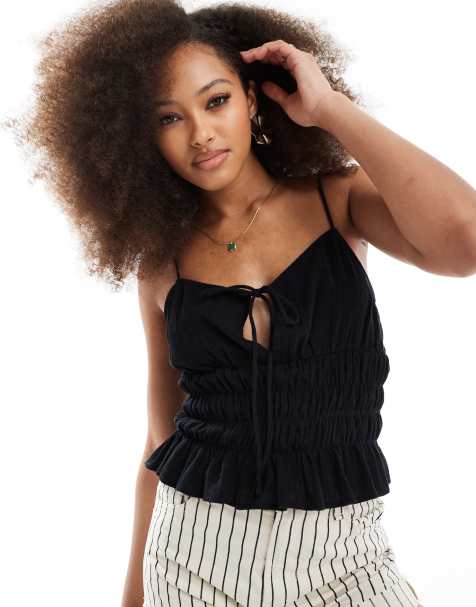 ASOS DESIGN shirred cami suntop in black - view 1