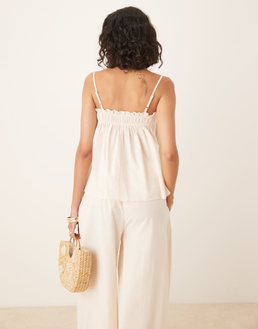 ASOS DESIGN shirred cami top co-ord in cream, 2 of 4