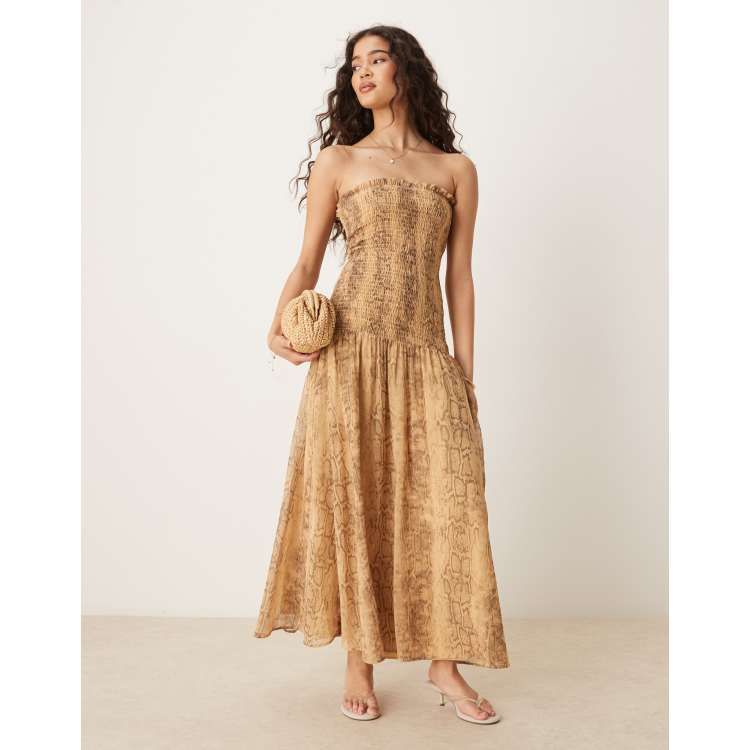 ASOS DESIGN shirred chiffon drop waist maxi dress in snake print | ASOS