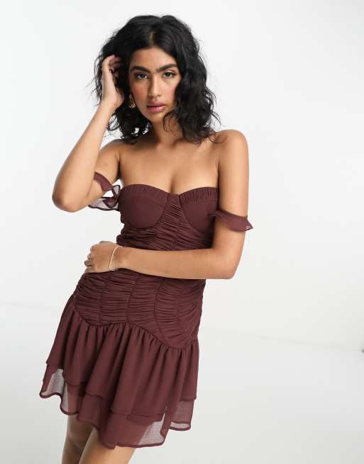 Burgundy hotsell frill dress