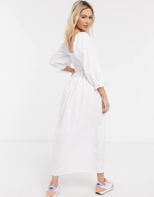 white cotton maxi dress with sleeves