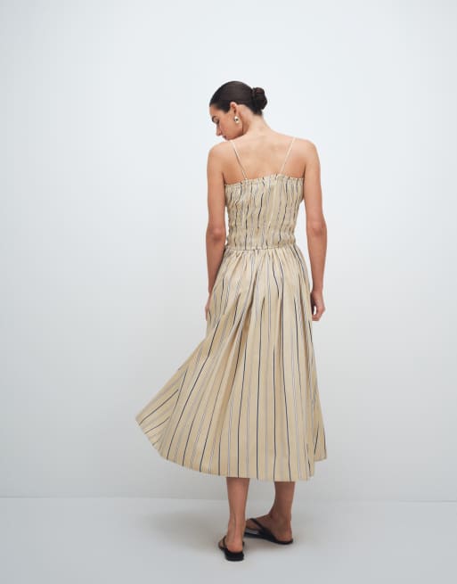 ASOS DESIGN shirred cotton poplin maxi sundress with dropped waist in stripe , 3 of 7