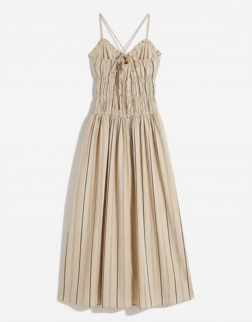 ASOS DESIGN shirred cotton poplin maxi sundress with dropped waist in stripe , 6 of 7