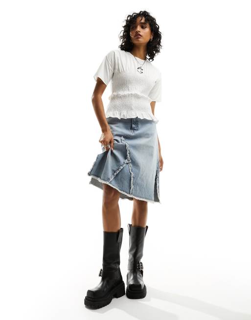 ASOS DESIGN shirred cotton poplin T-shirt in white