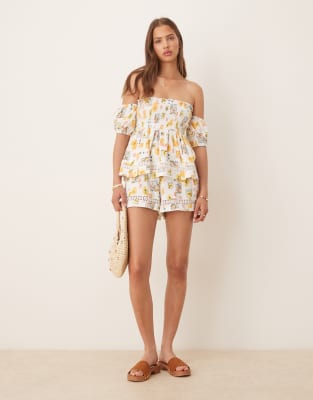 Asos Design Shirred Detail Bardot Top