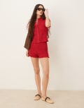 [ASOS DESIGN] ASOS DESIGN shirred detail micro shorts in red (part of a set)-Multi M RED