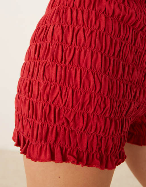 ASOS DESIGN shirred detail micro shorts in red (part of a set), 5 of 5