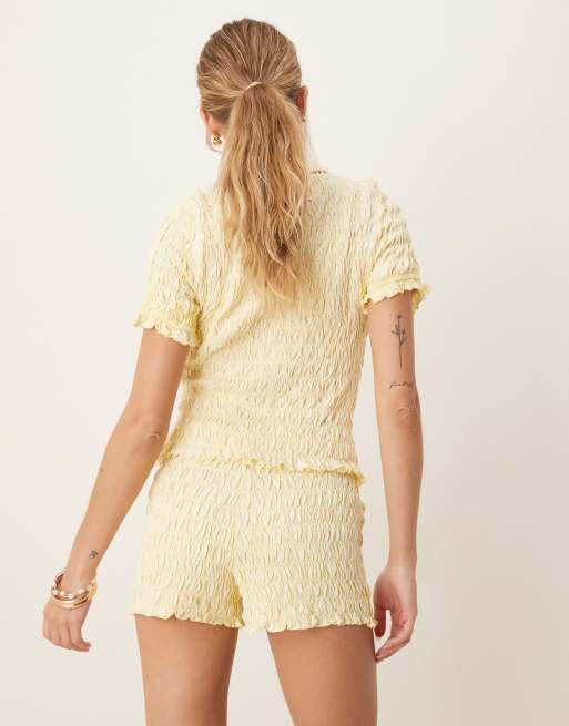 ASOS DESIGN shirred detail micro shorts in washed cream - part of a set, 5 of 5