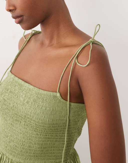 ASOS DESIGN shirred detail peplum cami in khaki, 3 of 4
