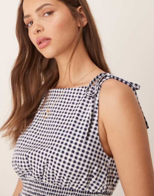 ASOS DESIGN shirred detail square neck cami in gingham
