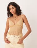 [ASOS DESIGN] ASOS DESIGN shirred dobby mesh peplum cami top in ecru-White 12 Ecru