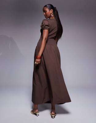Asos Design Shirred Drop Waist Maxi Dress