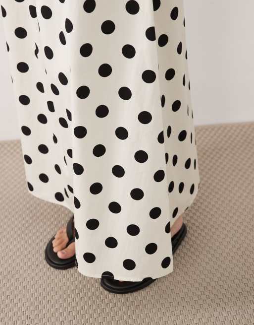 ASOS DESIGN shirred drop waist maxi skirt in polka dot, 2 of 5