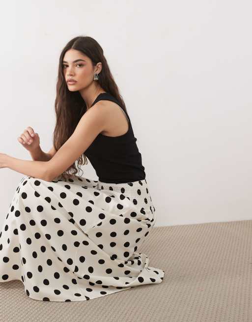 ASOS DESIGN shirred drop waist maxi skirt in polka dot, 3 of 5