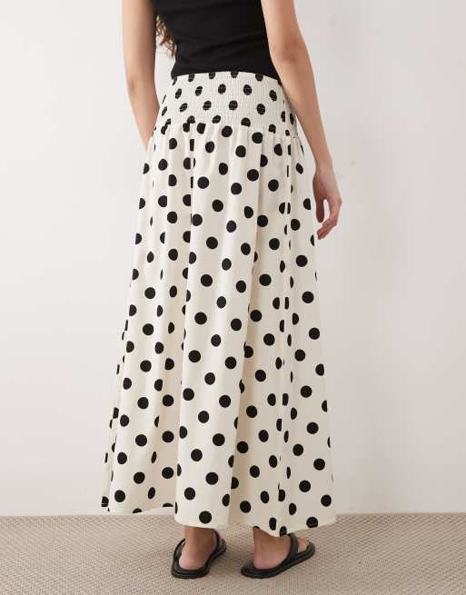 ASOS DESIGN shirred drop waist maxi skirt in polka dot, 4 of 5