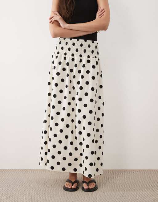 ASOS DESIGN shirred drop waist maxi skirt in polka dot, 5 of 5