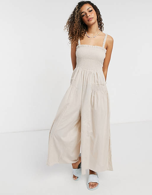 Jumpsuits & Playsuits shirred elastic back jumpsuit in stone 