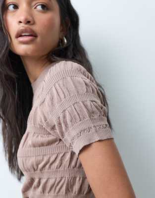 Asos Design Shirred Fine Knit T-shirt In Blue