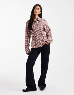 Asos Design Shirred Fitted Shirt In Multi