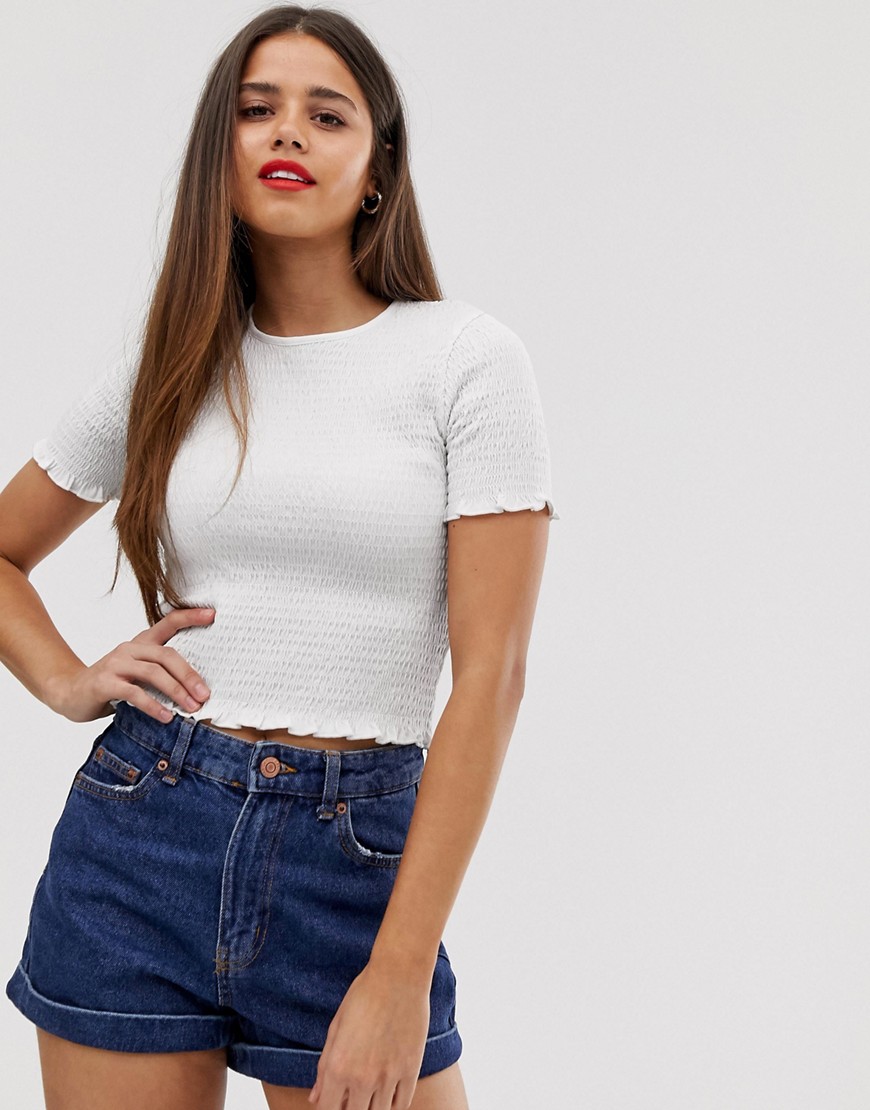 ASOS DESIGN shirred fitted t-shirt with short sleeve-White
