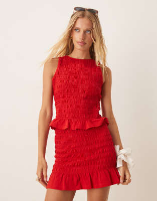 Asos Design Shirred Frill Hem Mini Skirt In Red