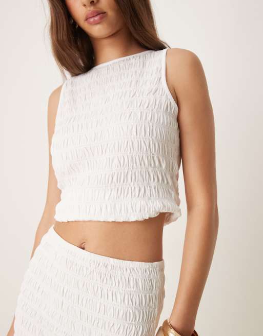 ASOS DESIGN shirred frill hem mini skirt in white - part of a set, 4 of 5