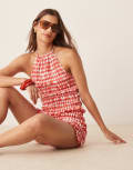 [ASOS DESIGN] ASOS DESIGN shirred gingham halter top in red L RED