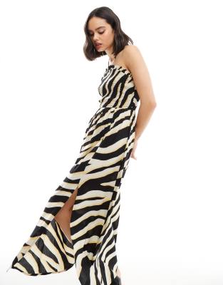 ASOS DESIGN shirred halter neck maxi dress in abstract print-Multi