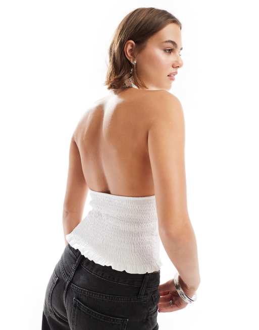 ASOS DESIGN shirred halter neck top in ivory | ASOS