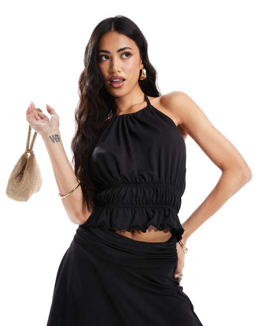 ASOS DESIGN shirred halter top in black - part of a set